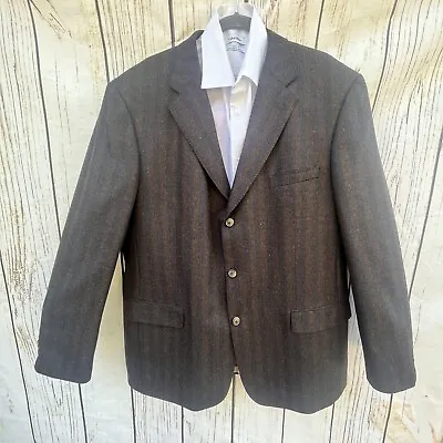 Sport Coat Jacket IBIZA Mens 95% Wool 5% Cashmere 46L  Navy Brown Wide Striped • $65.88