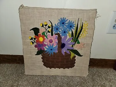 Vintage Large Retro Floral 60s 70s Yarn Needlepoint Embroidered Picture Finished • $19