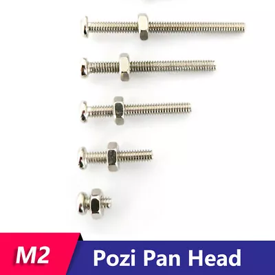 10Pcs M2 2mm Pozi Pan Head Machine Screws Bolt With Nut Length 4mm-30mm Iron • £1.67