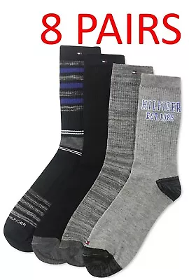 8 Pairs Tommy Hilfiger Men's Dress Socks Lightweight Comfort Crew Size 7-12 • $14.48