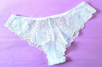 NWT Vintage Victoria's Secret White Sheer Lace Eyelet Tanga Flutter Panties M • $15.99