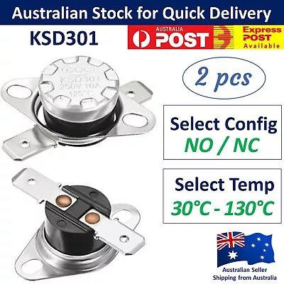 $7.95 • Buy 2x KSD301 Temperature Thermostat Thermal Switch - 250V 10A NO / NC Thermo Switch