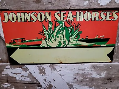 Vintage Johnson Seahorse Sign Outboard Boat Motor Tin Metal Lake Dock Service • $454.83