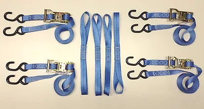 8pc Ratcheting Tie-Down Straps 1  X 10' With S-Hooks For ATV Motorcycle Blue • $52.83