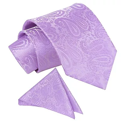 Mens Lilac Paisley Tie & Pocket Square Wedding / Smart / Formal Ties • £11.98