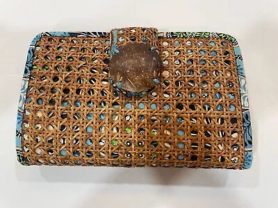 Vera Bradley Bali Blue Tiki Clutch Woven Wicker Handbag Straw Purse • $15