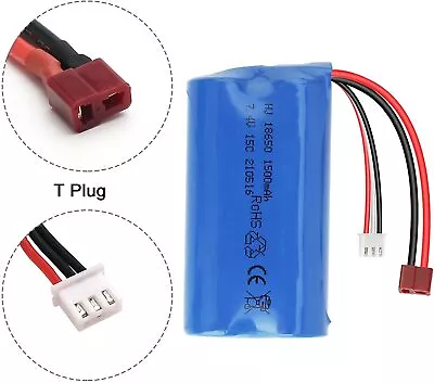 1500mAh 7.4V 2S 18650 Battery T-Plug For WLtoys 4WD Rc Cars 12403 12401 12402 • $16.14