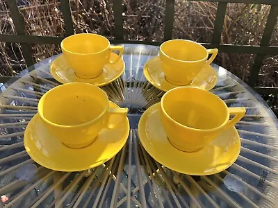 Camper Van Vintage Melaware (Melamine) Cups & Saucers.Yellow. Set Of 4. • £10