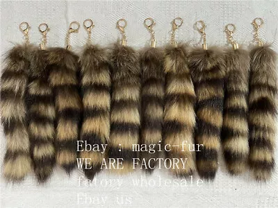 50pcs Real American Raccoon Tail Keychain Bag Charm Costume Cosplay Toy Pendant • $87