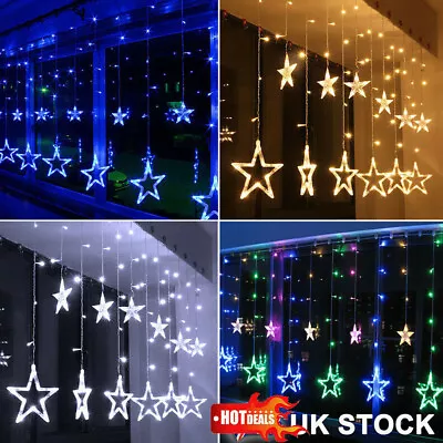 £7.98 • Buy Christmas LED Curtain Star Lights Window String Fairy Waterproof Decor Xmas Gift