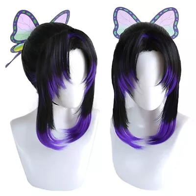 Anime Kochou Shinobu Black-purple Cosplay Synthetic Hair Wigs Party ExhibitiY^RZ • $14.99