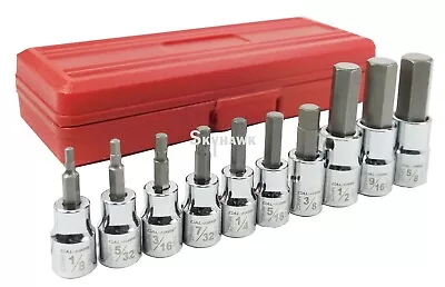 10pc Drop Forged SAE 3/8  & 1/2  Drive Hex Key Allen Head Socket Bit Set CR-V • $24.99