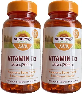 Pack Of 2 Sundown Vitamin D3 50 Mcg 2000 IU 150 Softgels • $15.14