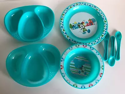 Disney Mickey Mouse Plate & Bowl 2 X Tommee Tippee Divided Plates & Spoons Set • £7.99
