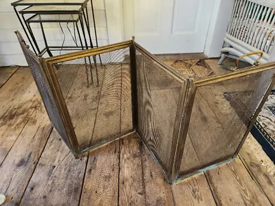Rare Antique Simple  Victorian  Brass Four Panel Fireplace Screen W/ Handles • $55