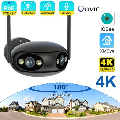 WIFI 8MP Color Two-Way Audio PoE CCTV IP Camera 180° View Person /Car Detection • £55.99