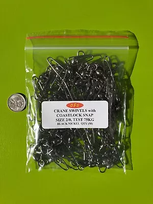 50x DFS Size 2/0 Crane Rolling Fishing Swivels COASTLOCK SNAP Black Nickel • $18.48