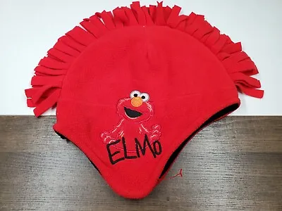 Elmo Mohawk Fleece Beanie Red Ear Flap Hat One Size Watch Cap Sesame Street • $10.19