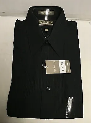 Van Heusen  Men's Fitted Black Long-Sleeve Wrinkle-Free Dress Stripe Shirt NWT • $24