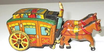 VINTAGE Line Mar Toys TIN LITHOGRAPH Well Fargo Stage Coach W/ 2 Horses 1950's • $25