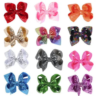 Women Girls Rainbow Lovely Large Big Hair Bow Sequins Shining Party Hair Clips • $3.56