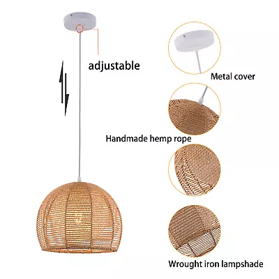 $34.90 • Buy Vintage Bamboo Wicker Rattan Shade Pendant Light Hanging Fixture Ceiling Lamp