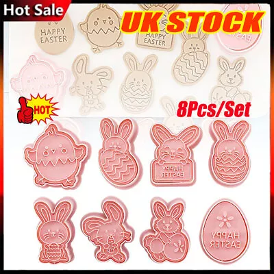 8Pcs Easter Rabbit Biscuit Mold Plastic Bunny Egg Cookie Cutter Stamp Embosser B • £6.58