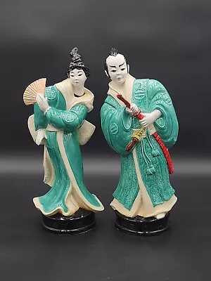 Vintage MCM Ceramic Asian Couple Figurines Large 14in • $75