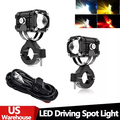 LED Motorcycle Driving Fog Spot Light Auxiliary Lamp White+Amber Wiring Switch • $27.16
