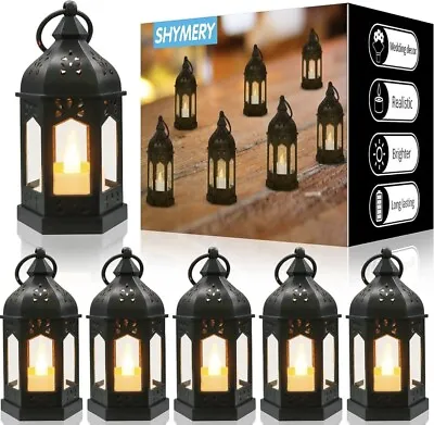  Mini Lantern With Flickering LED CandlesVintage Black Decorative Set Of 6 • $13.50