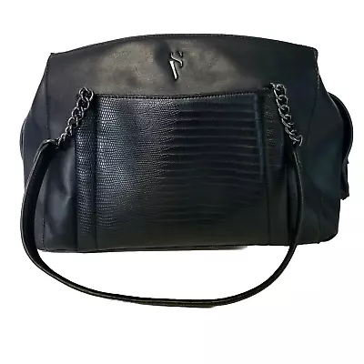 Vera Wang Black Poly Leather Bowler Satchel Handbag Purse Tote Double Handle • $69.97