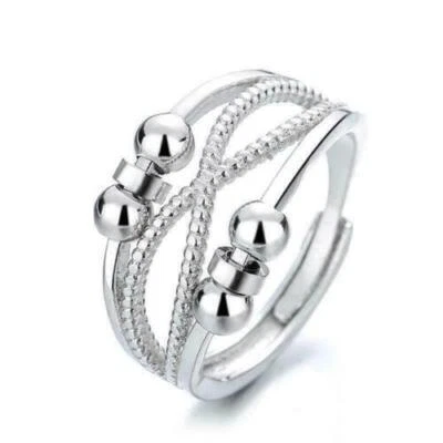 £4.25 • Buy Unisex Anti Anxiety Rings Silver Adjustable Anxiety Relief Spinning Fidget Ring