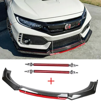 Front Bumper Lip Splitter Spoiler Body Kit Carbon Fiber Rods For Honda Civic SI/ • $129.99