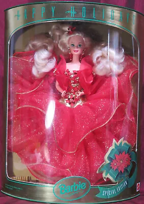 Barbie Doll Happy Holidays 1993 New In Box ~ Never Opened Red & Gold NRFB • $22