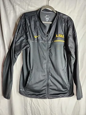 LSU Mens Nike Dri Fit Gray Full Zip Windbreaker Size M Gold Louisiana State Univ • $17.99