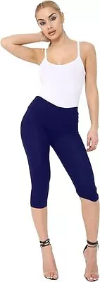 Womens 3/4 Cropped Cotton Capri Leggings Ladies Plain Seamless Yoga Short Pants • £7.49