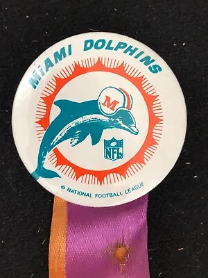 Vintage Miami Dolphins NFL Football Pin Button With Ribbons 1.75  Pin Back • $9