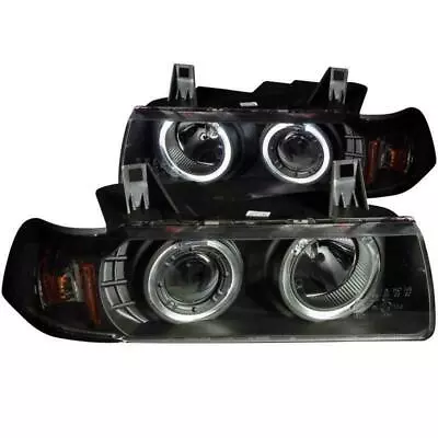 ANZO Projector Headlights W/ Halo Black G2 121325 For 1992-1998 BMW 3-Series E36 • $238.95