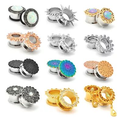 $13.49 • Buy Pair Of Fancy 316L Stainless Steel Plugs Gauges Flower Dangle Tunnels