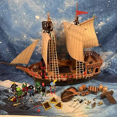 Playmobil 3750 Pirate Ship With Figures Accessories And Sails Bundle Vintage • £54.99