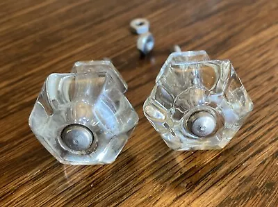 2 Antique Vintage 6 Sided Glass Crystal Cabinet Knobs Drawer Pulls 1 1/4  • $14