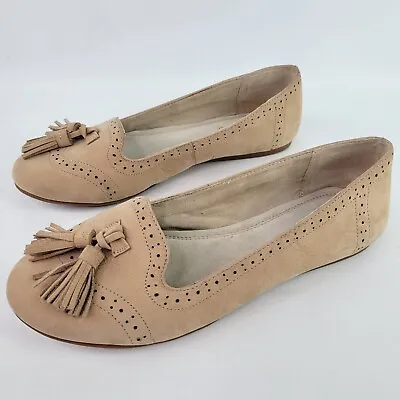 Michelle D Womens Tan Slip On Flats Tassels Clara Shoes Foam Insole Size 7.5 M • $24.95