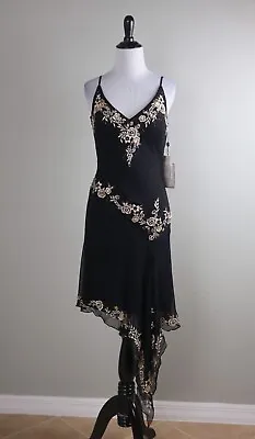 JOVANI NWT Vintage 100% Silk Embroidered Beaded Padded Evening Dress Size 8 • $139.99