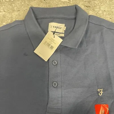 Farah Mens Cove Ss Short Sleeve Polo Shirt Top Blue Medium • £12.99