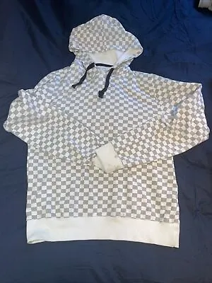 Men’s Chequered Vans Style Streetwear Pullover Hoody Grey White Size Medium M • £1.99