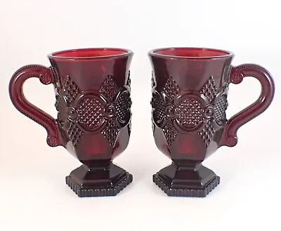 Avon 1876 Cape Cod Ruby Red Bistro Mugs Footed Set Of 2 • $11.99