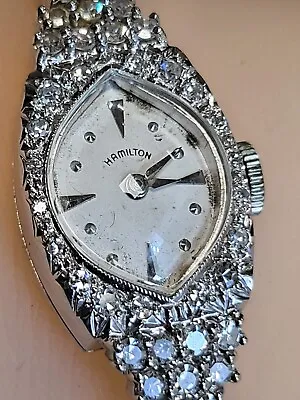  Art Deco Vintage Hamilton Watch  14k White Gold  1ct Diamonds  6.5 Inches  • $1650