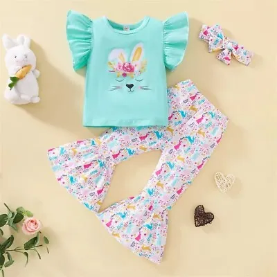 $12.99 • Buy NEW Easter Bunny Rabbit Girls Bell Bottoms Outfit Set
