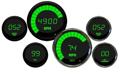 Complete Universal 6 Gauge Set GREEN LEDs Black Bezels Multi Gauge Set W Senders • $351.96