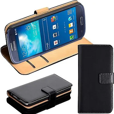 Black Luxury Real Leather Wallet Stand Case Card Pocket For Samsung Phone Uksell • £4.21
